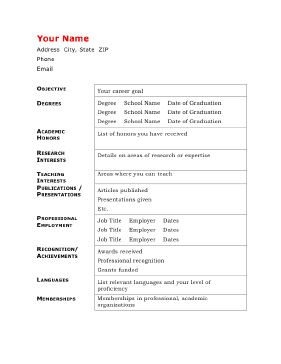 Academic Resume Template Examples