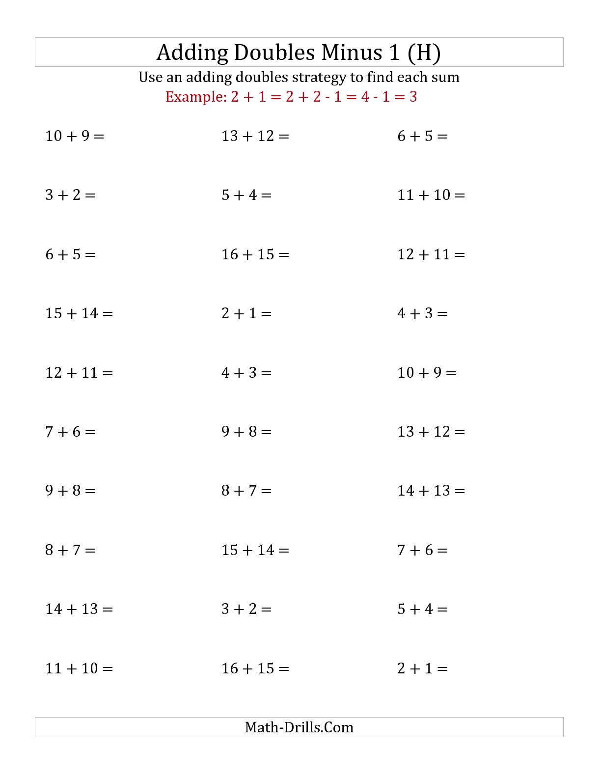 Double Addition Math Worksheets