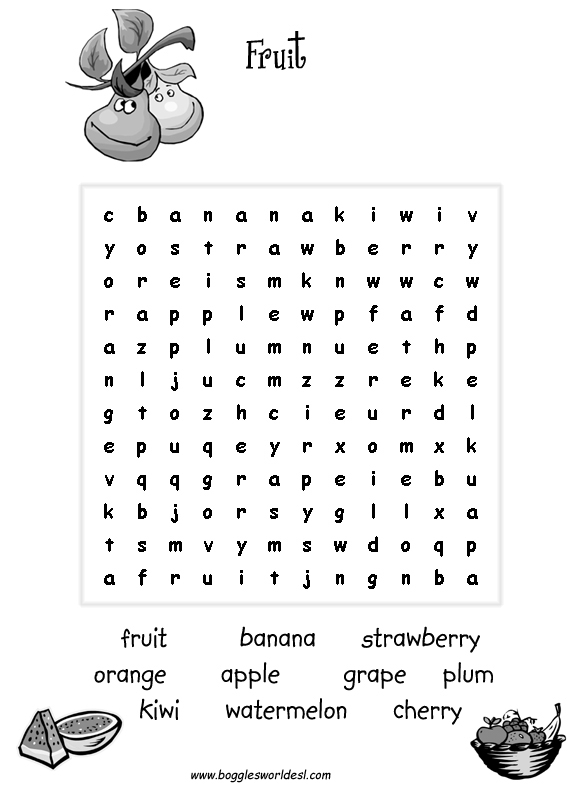 Easy Fruit Word Searches