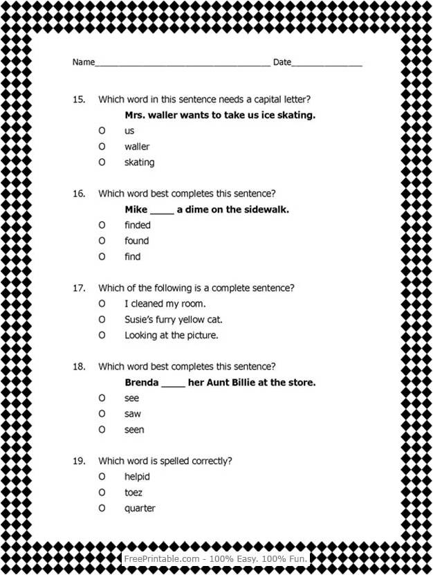 Free Sentence Structure Worksheets