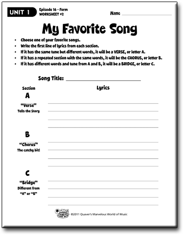 Music Class Worksheets