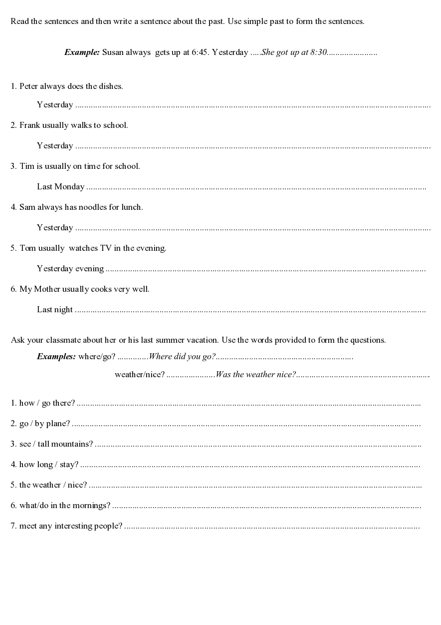 Simple Past Tense Worksheets