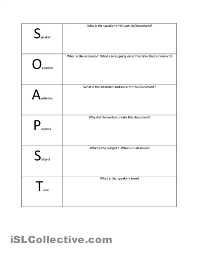 Soapstone Reading Strategy Worksheet