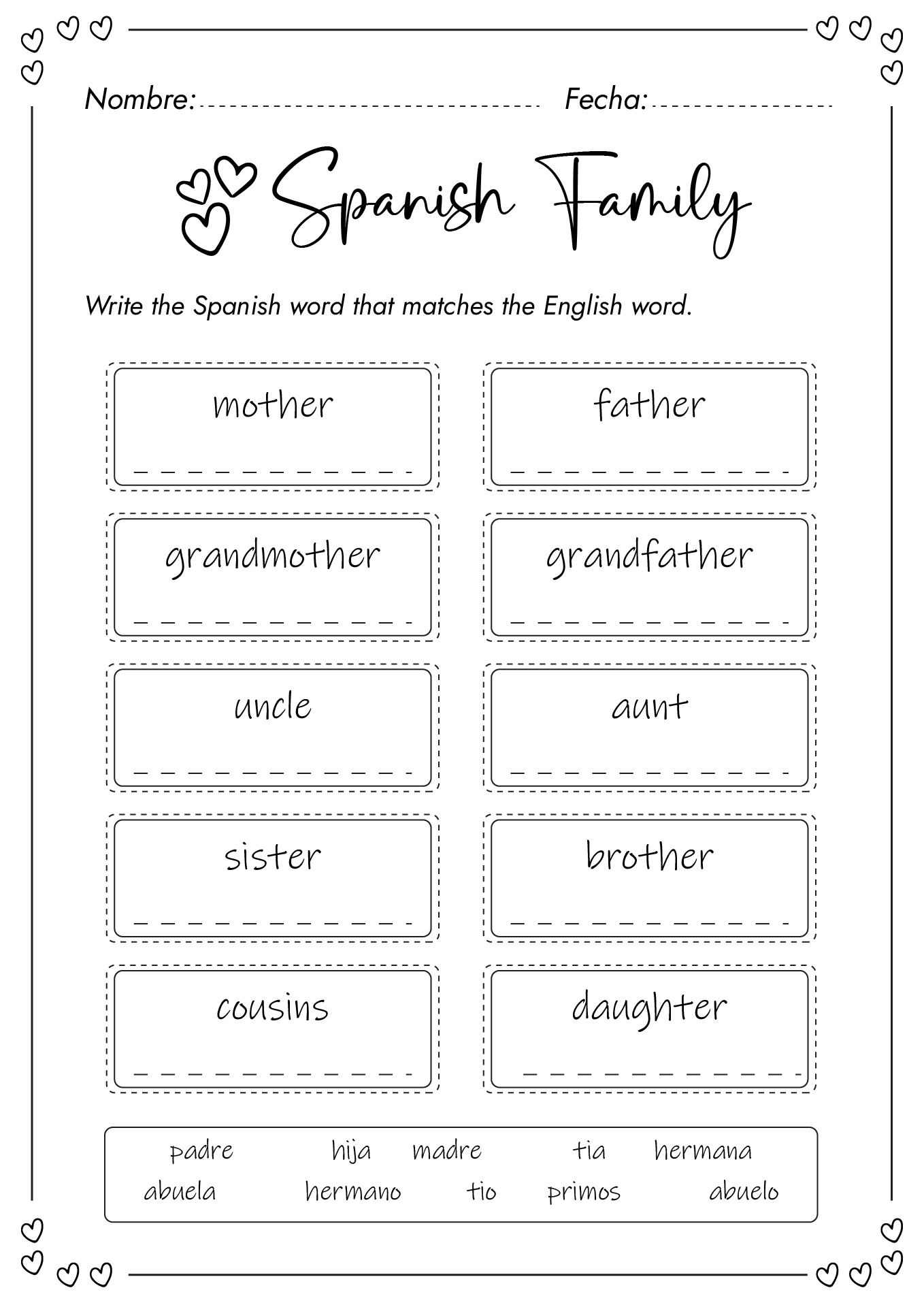 12 Spanish Family Members Worksheet Worksheeto