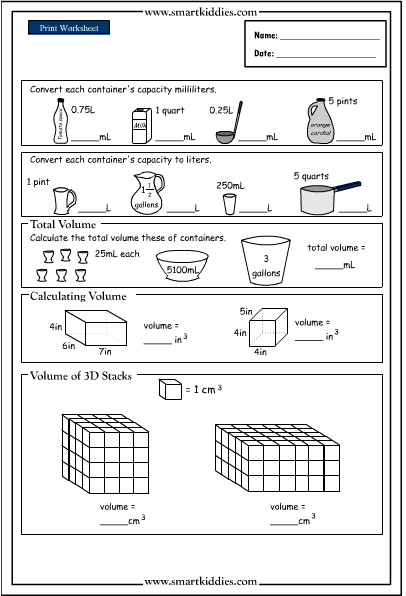 Volume and Capacity Worksheet