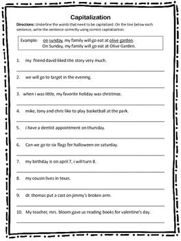 Capitalization Worksheet