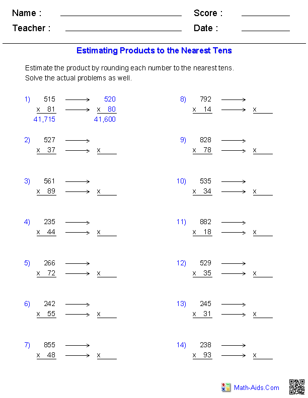 Estimation 4th Grade Math Worksheets