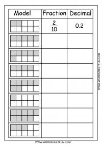 Fraction Decimal Model Worksheet