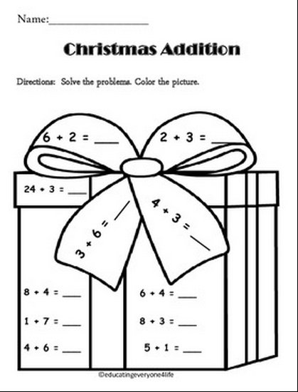 Free Christmas Math Addition Worksheets