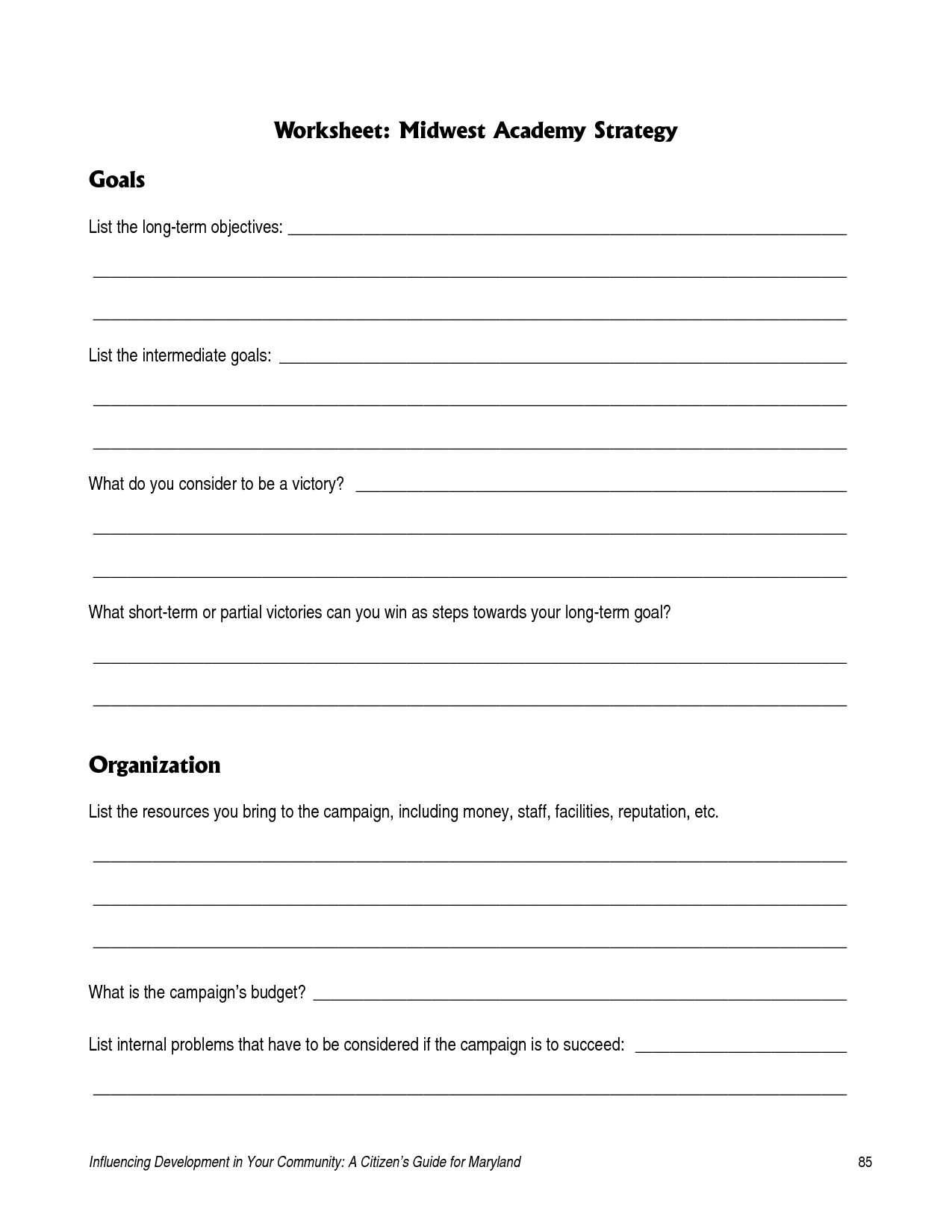 Goals Objectives Strategies Worksheet