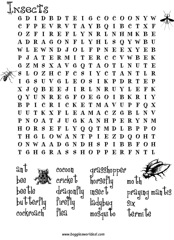 Insect Word Search Printable