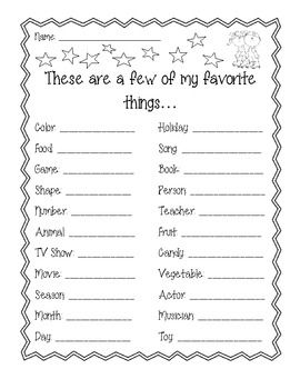 Kids Favorite Things Worksheet