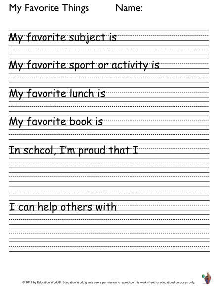 My Favorite Things Printable Worksheets