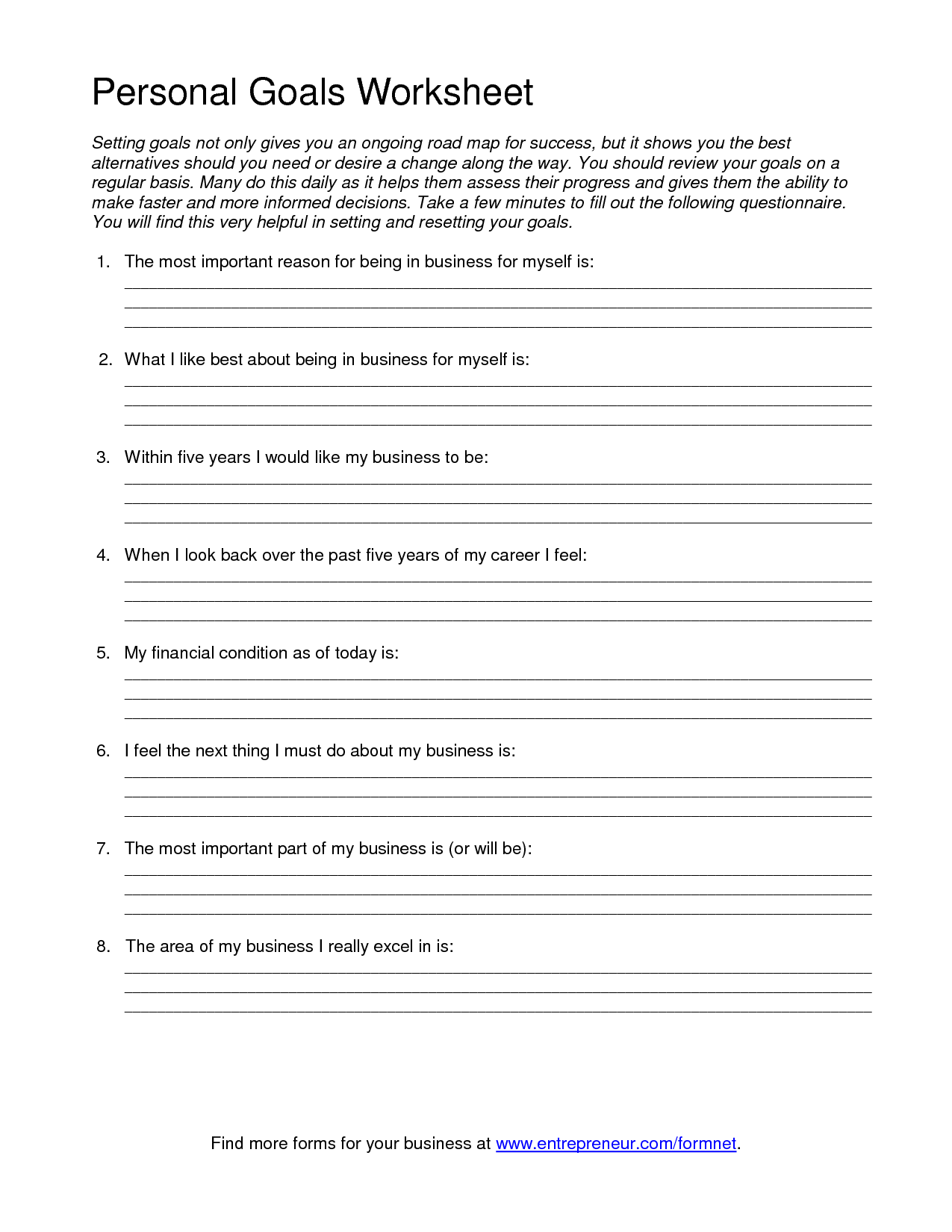 Personal Goal Setting Worksheet Template