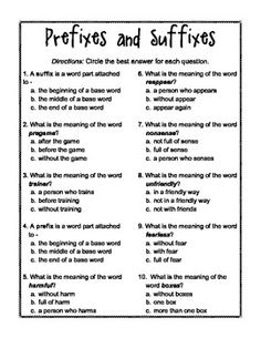 Prefix and Suffix Worksheets 3rd Grade