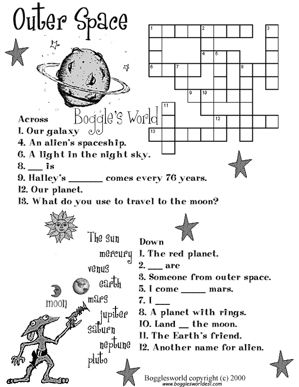 Space Crossword Puzzles Worksheets