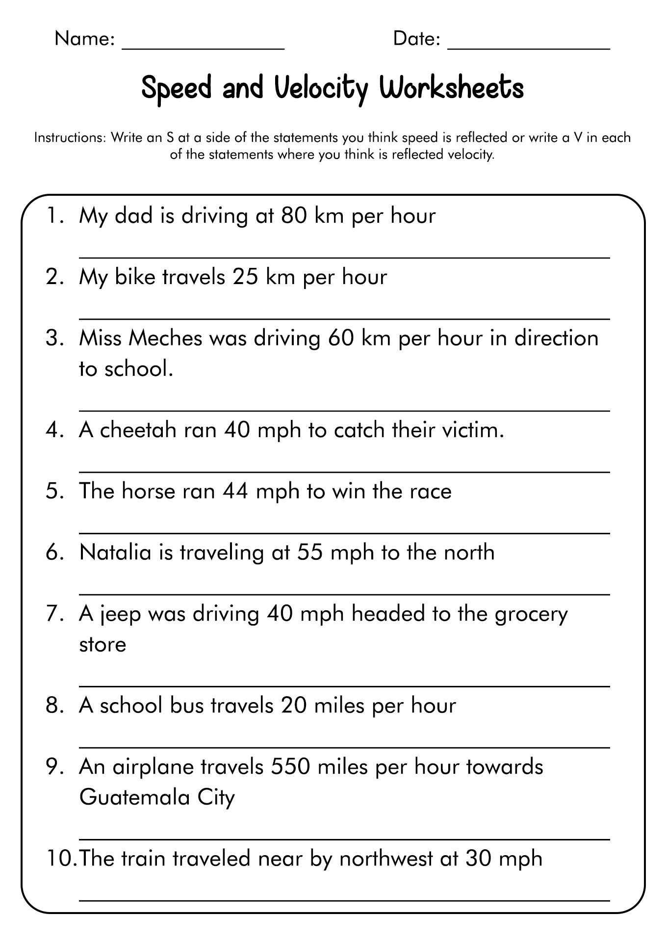 17 Speed Formula Worksheet Free PDF At Worksheeto