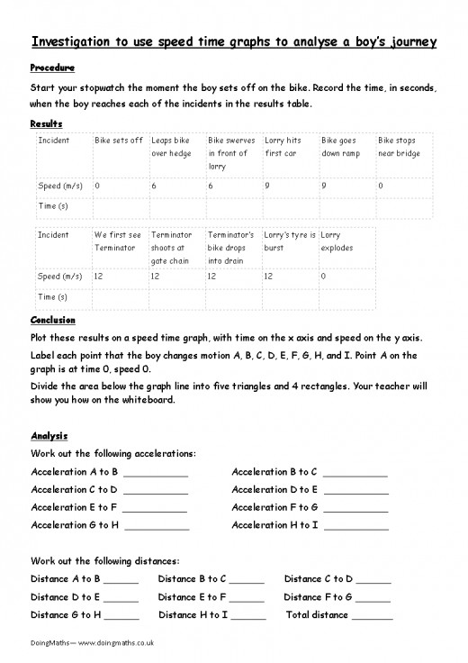 Speed Distance Time Graph Worksheets