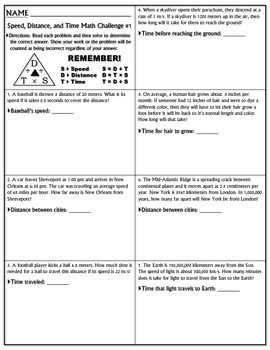 Speed Word Problems Worksheet