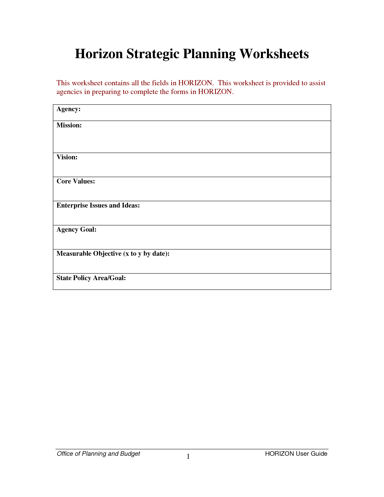 Strategic Planning Worksheet