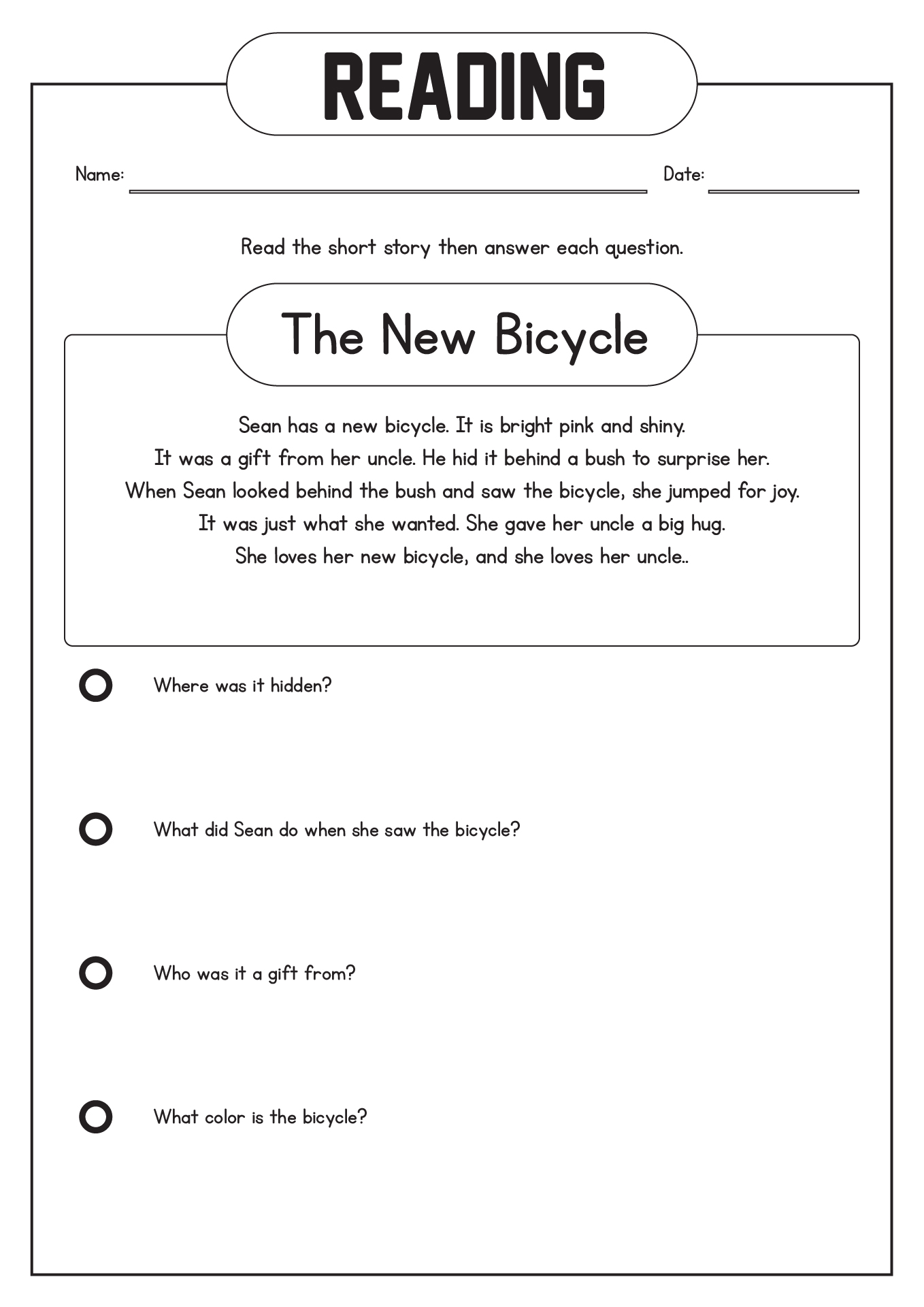 1 Grade Reading Worksheets