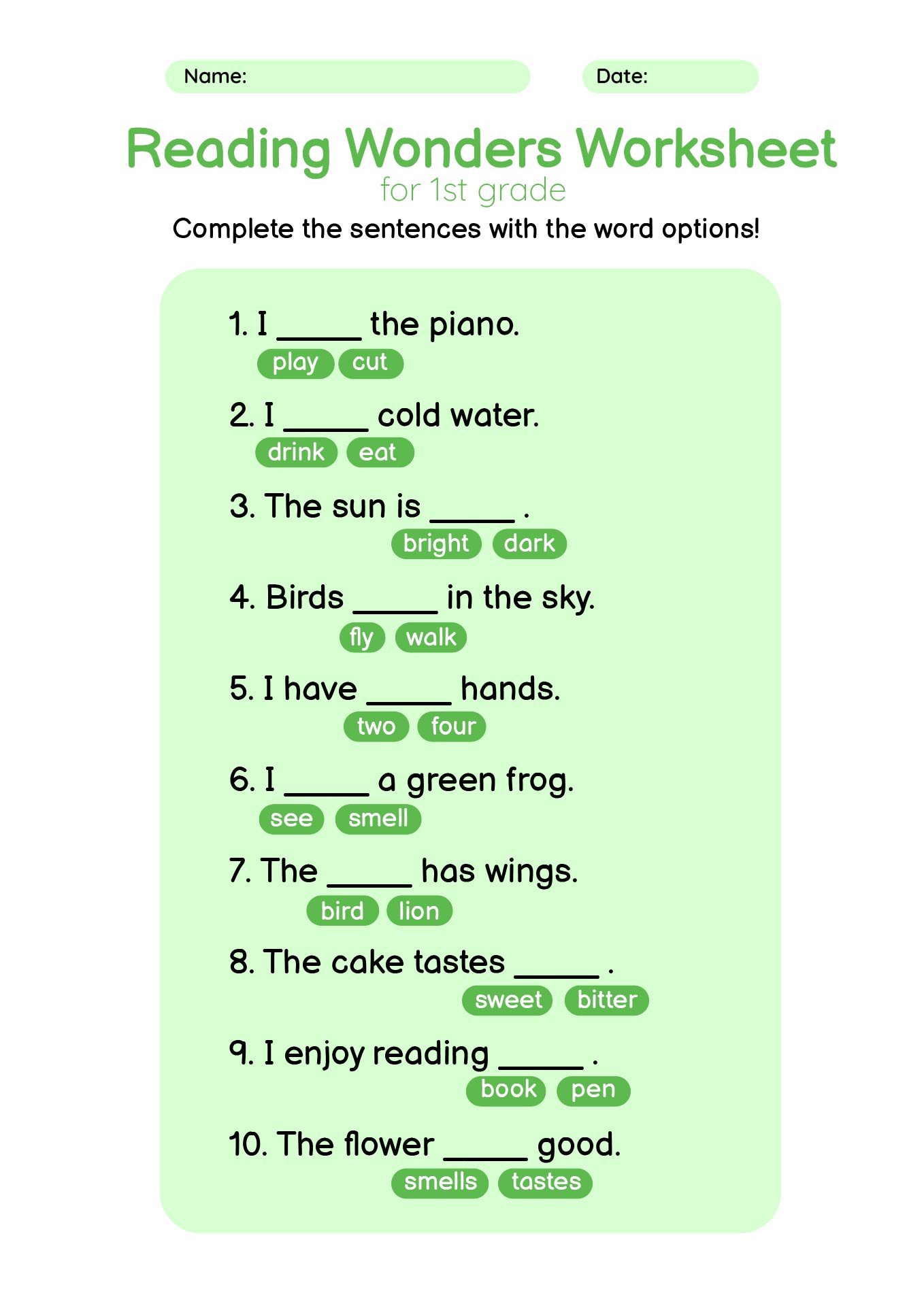 1 Reading Wonders First Grade Worksheets