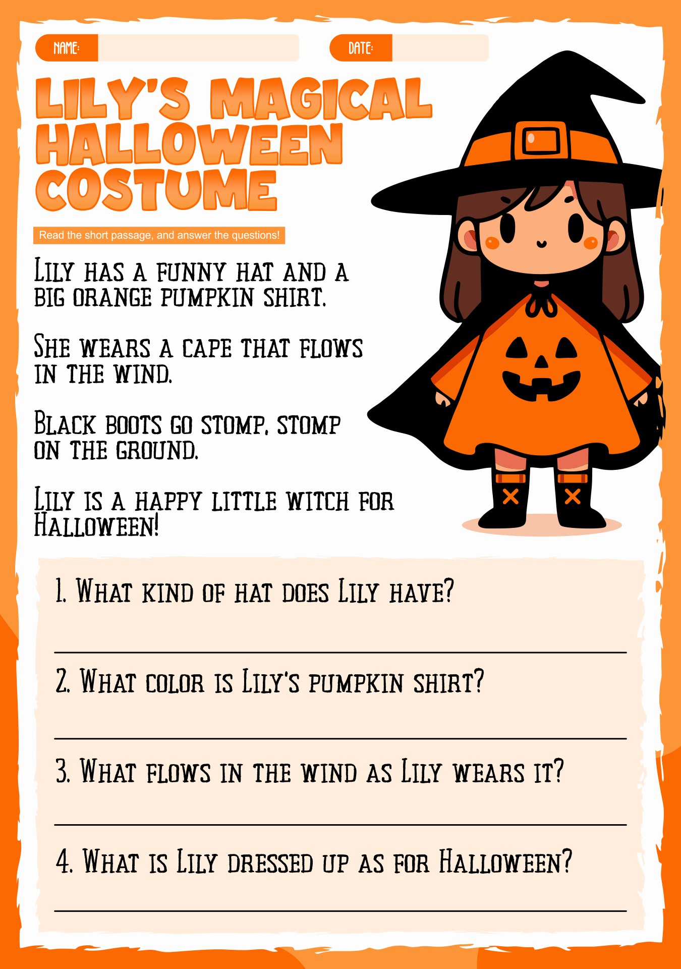 1st Grade Halloween Reading Worksheet