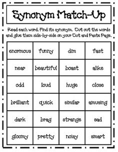 Antonym Synonym 2nd Grade List