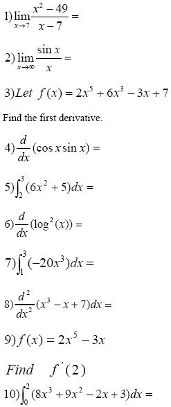 Calculus Math Problems Worksheet