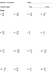 Dividing Integers Worksheets