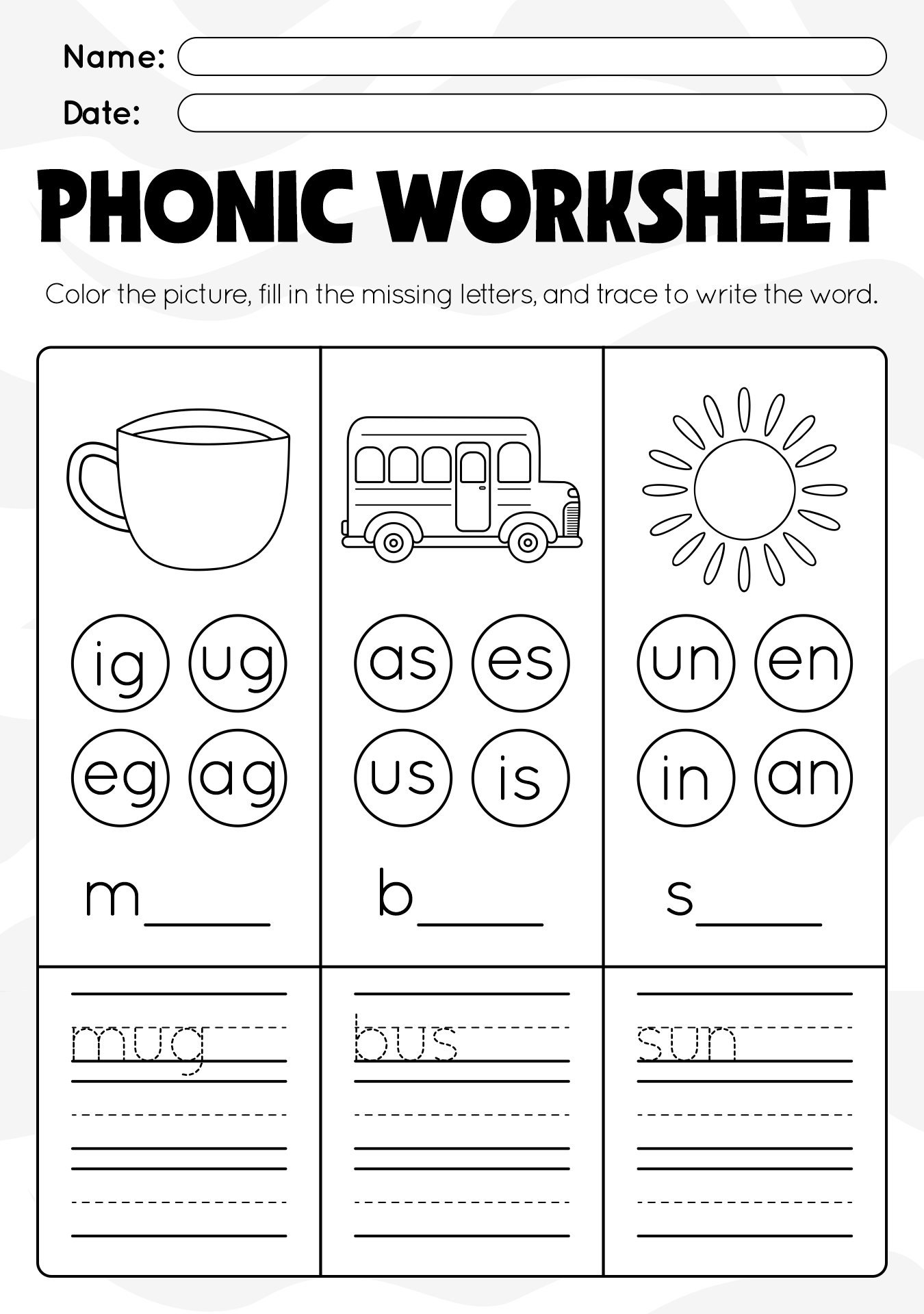 First Phonic Worksheet 1st Grade