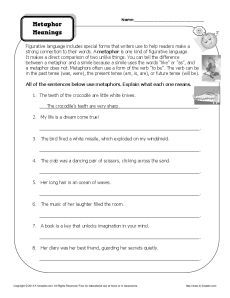 Metaphor Worksheets 5th Grade