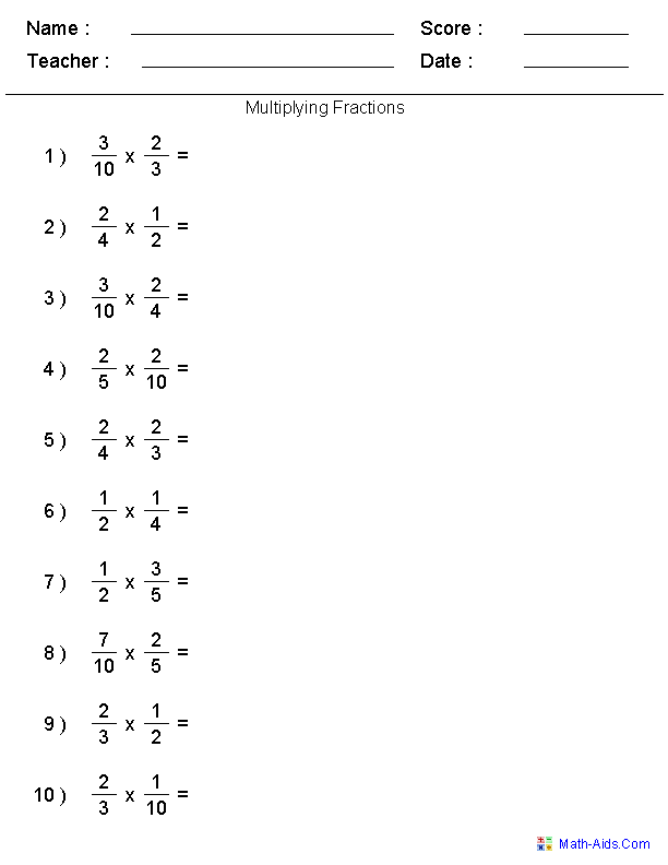 Multiplying Fractions Worksheets