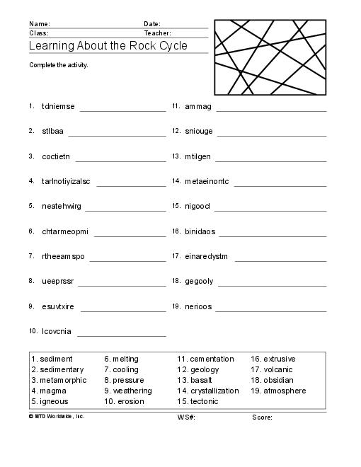 Printable Rock Cycle Worksheets