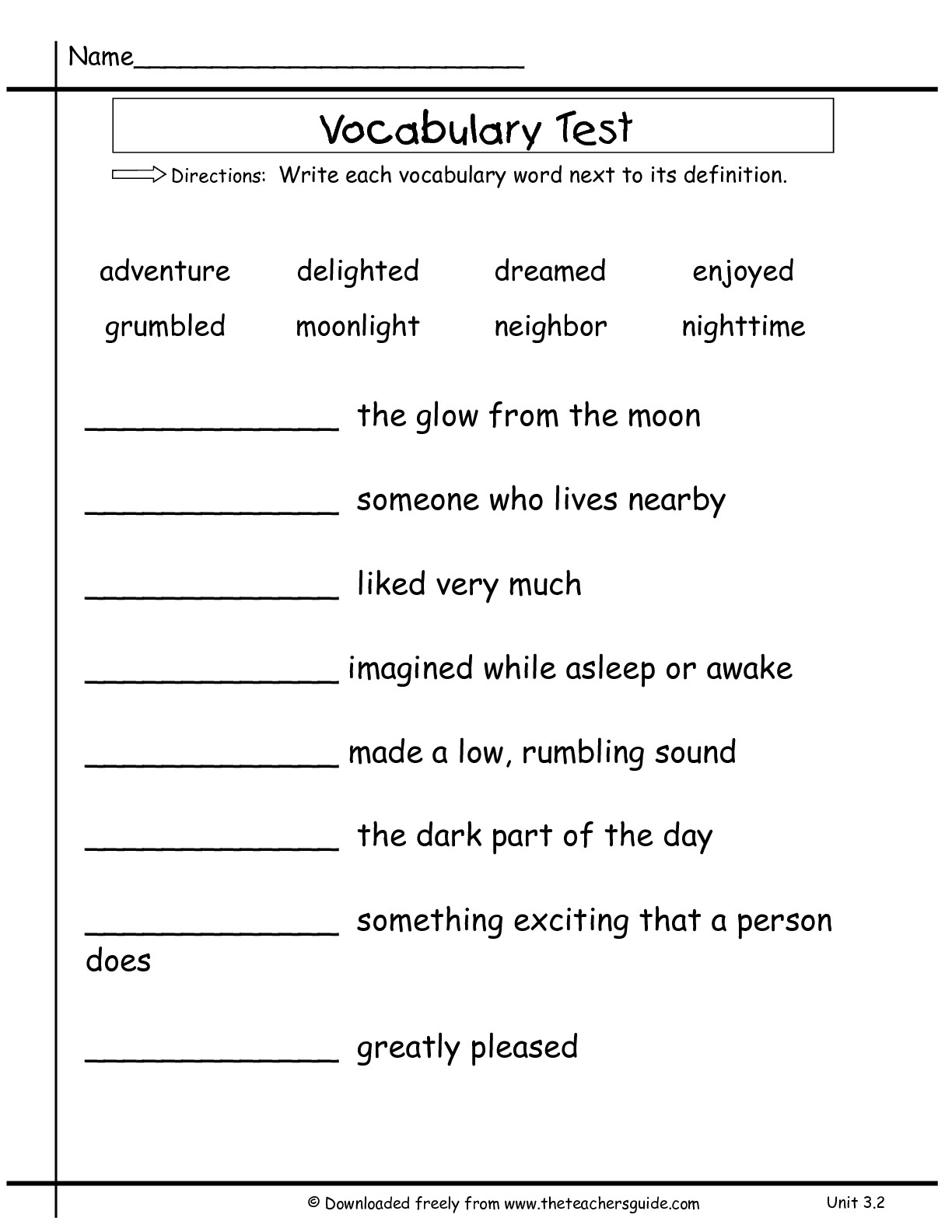 Second Grade Vocabulary Test