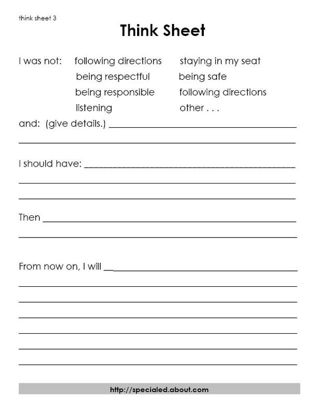 Student Behavior Think Sheet