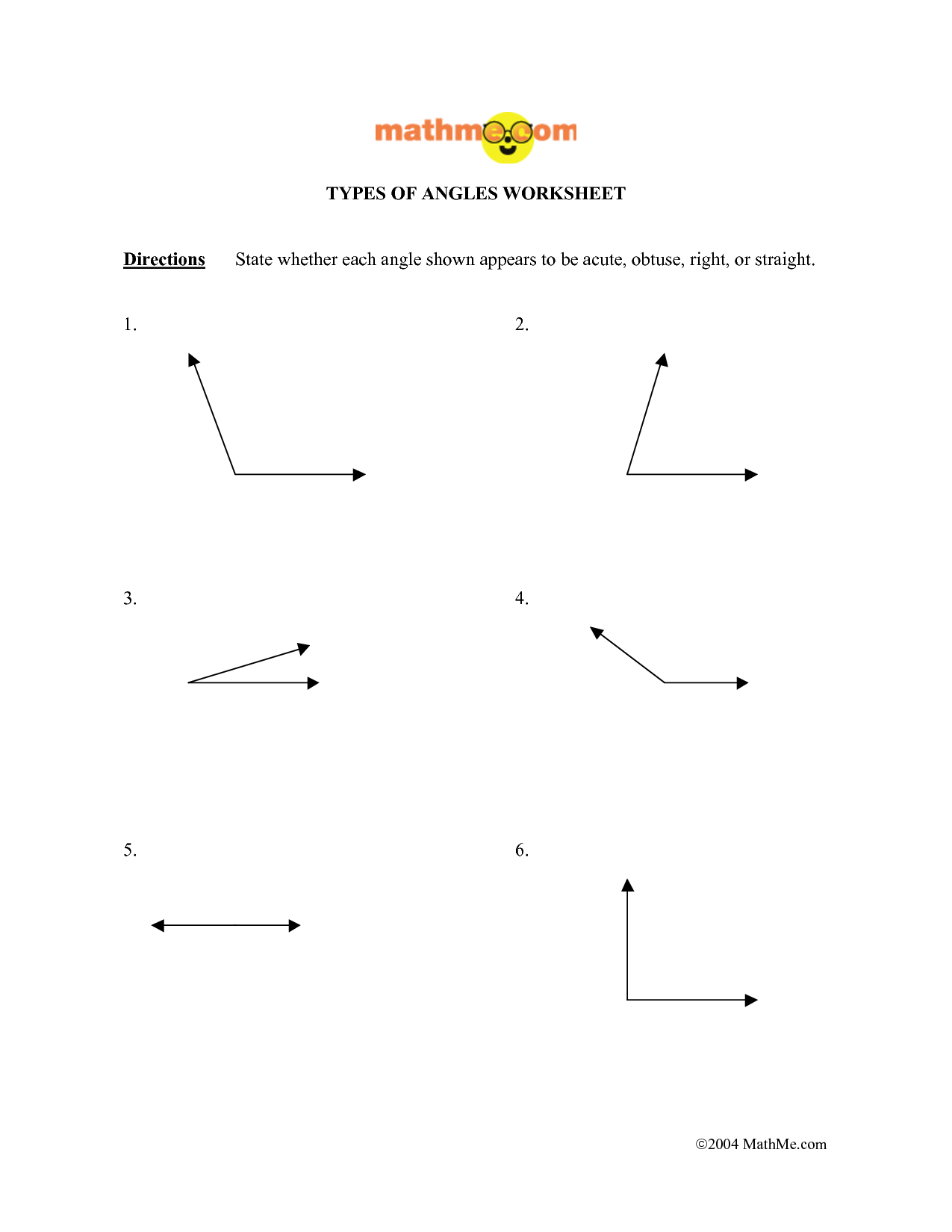 Types of Lines and Angles Worksheets