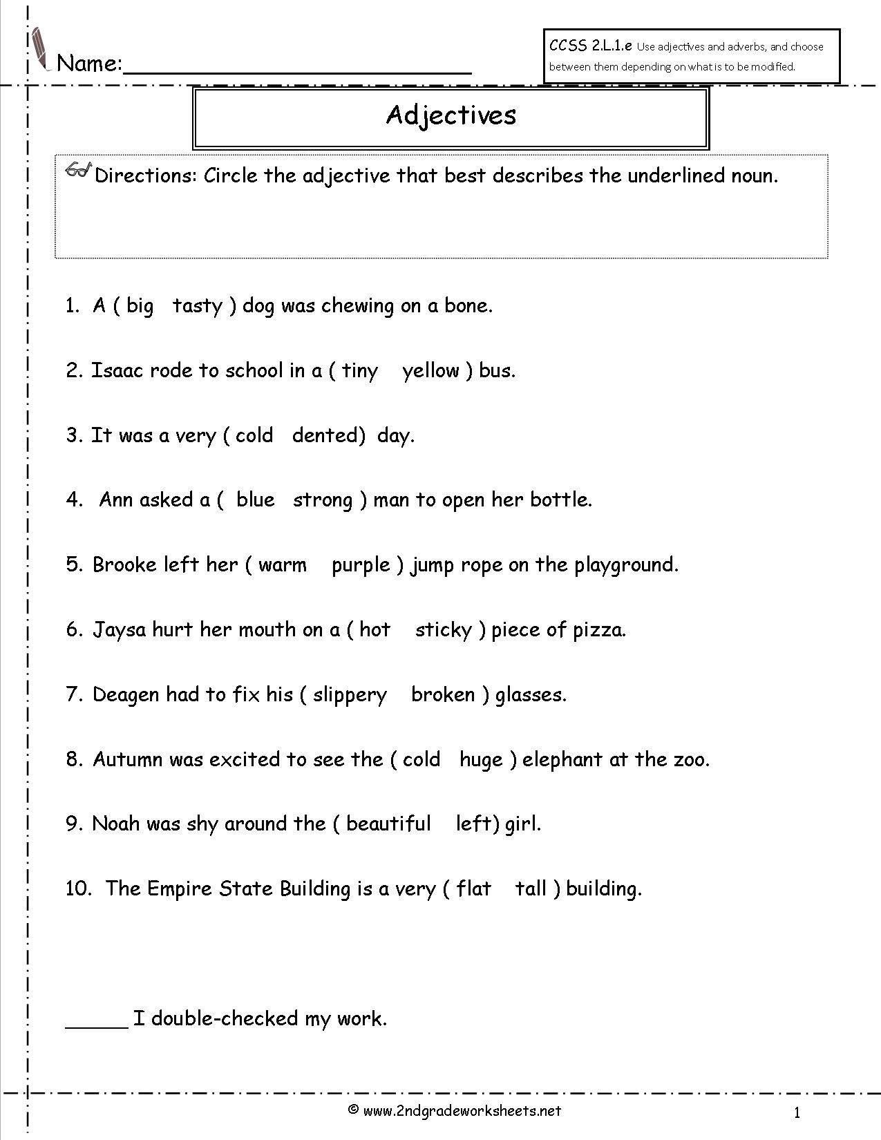 2nd Grade Adjective Worksheets