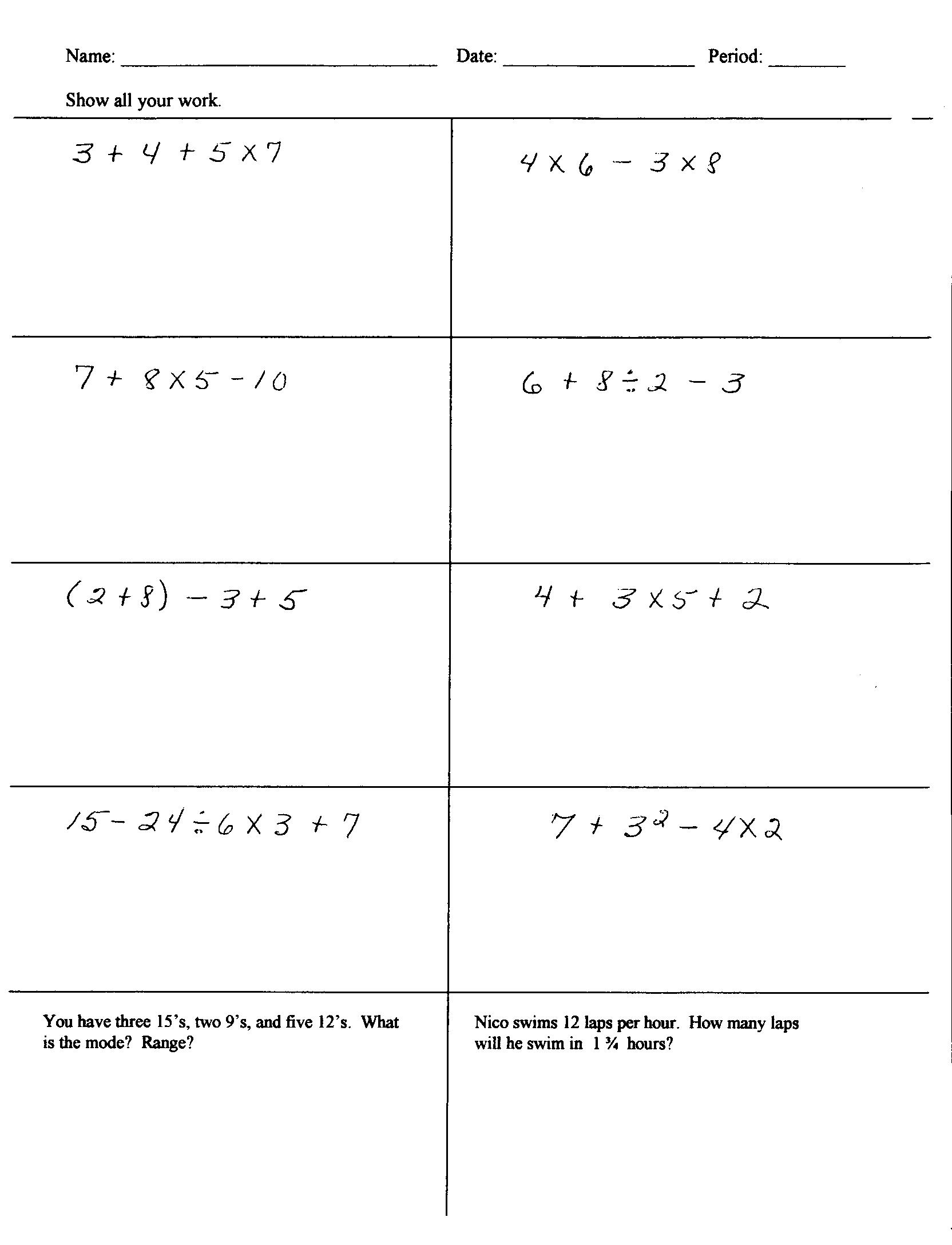 11 Order Of Operations Worksheets 7th Grade Worksheeto