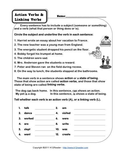 Action and Linking Verbs Worksheets