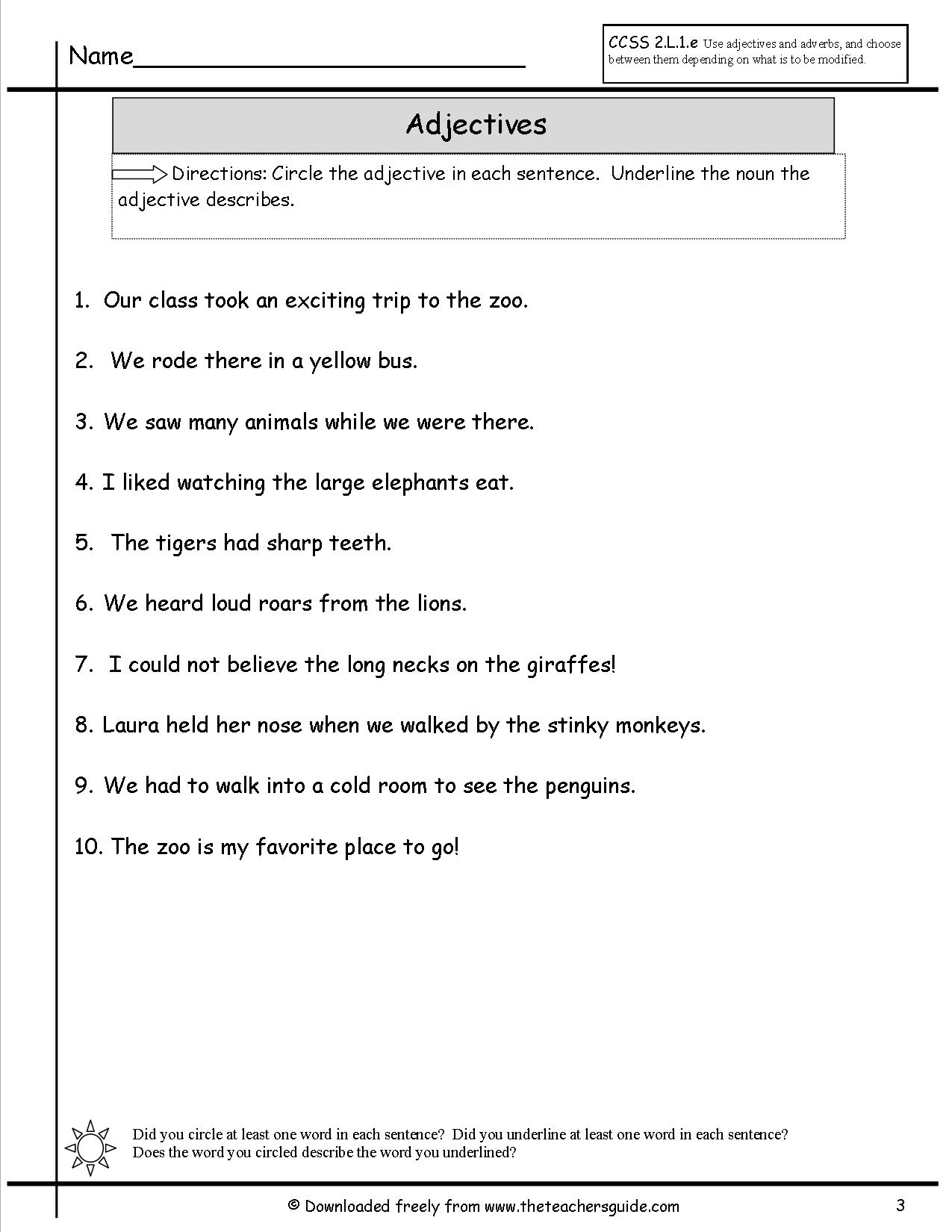 Free Printable Adjective Worksheets For 4th Grade