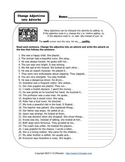 Adjectives and Adverbs Worksheets 6th Grade