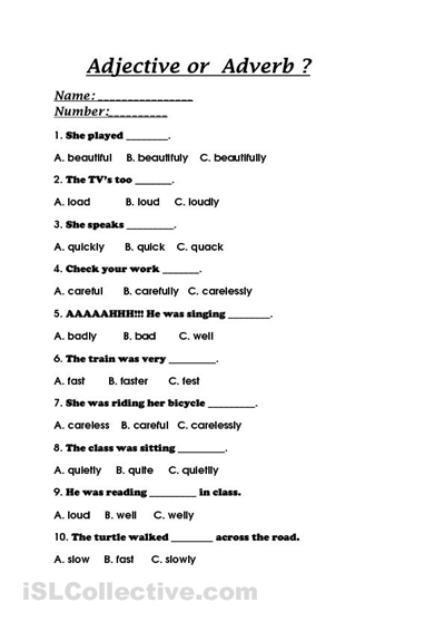 Adverbs and Adjectives Printable Worksheets