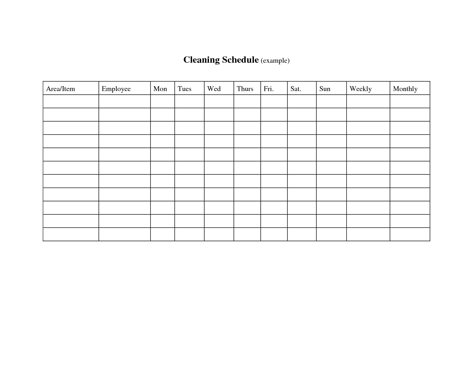 Cleaning Schedule Log Template