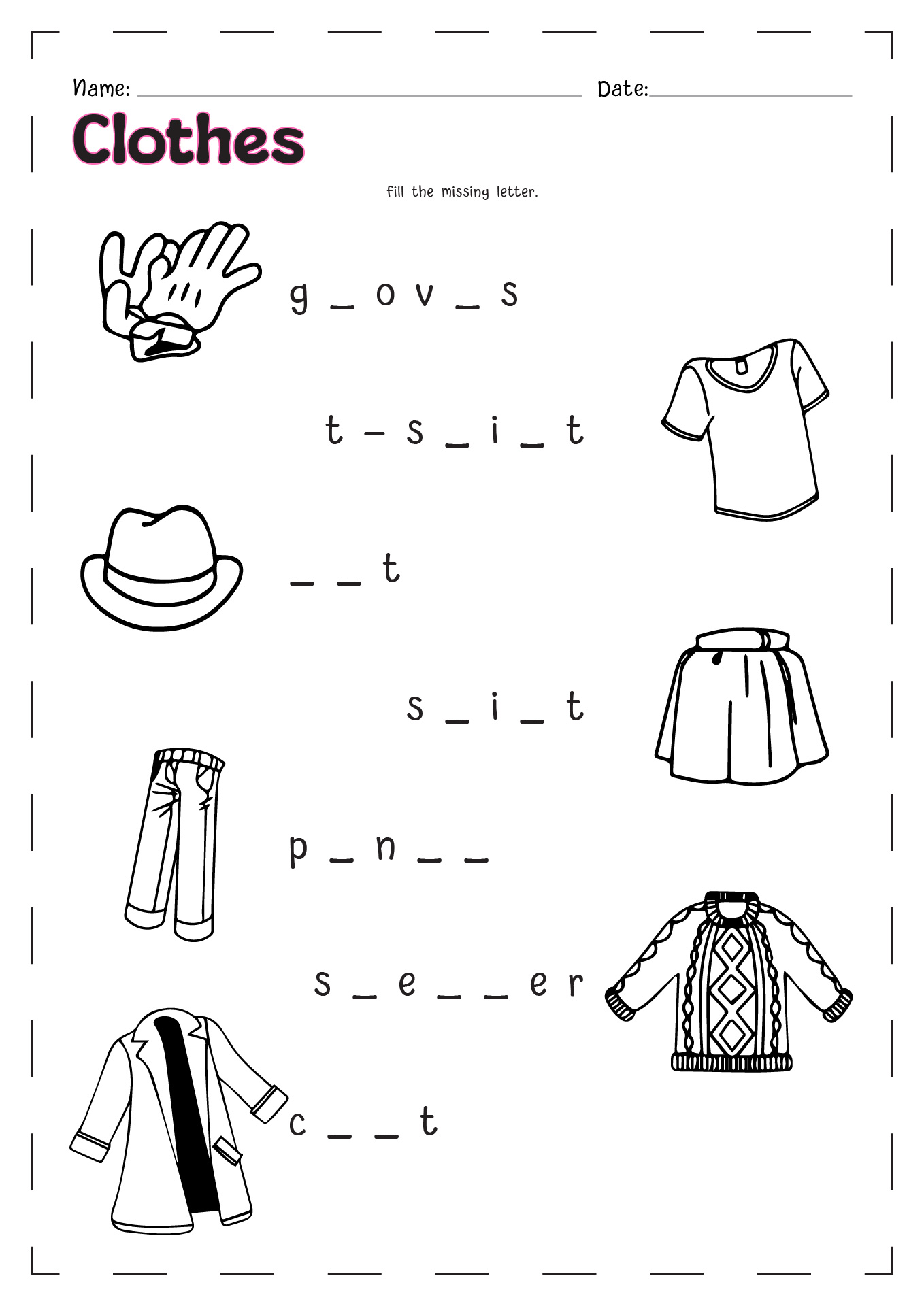 15 Clothes Worksheet Kids - Free PDF at worksheeto.com