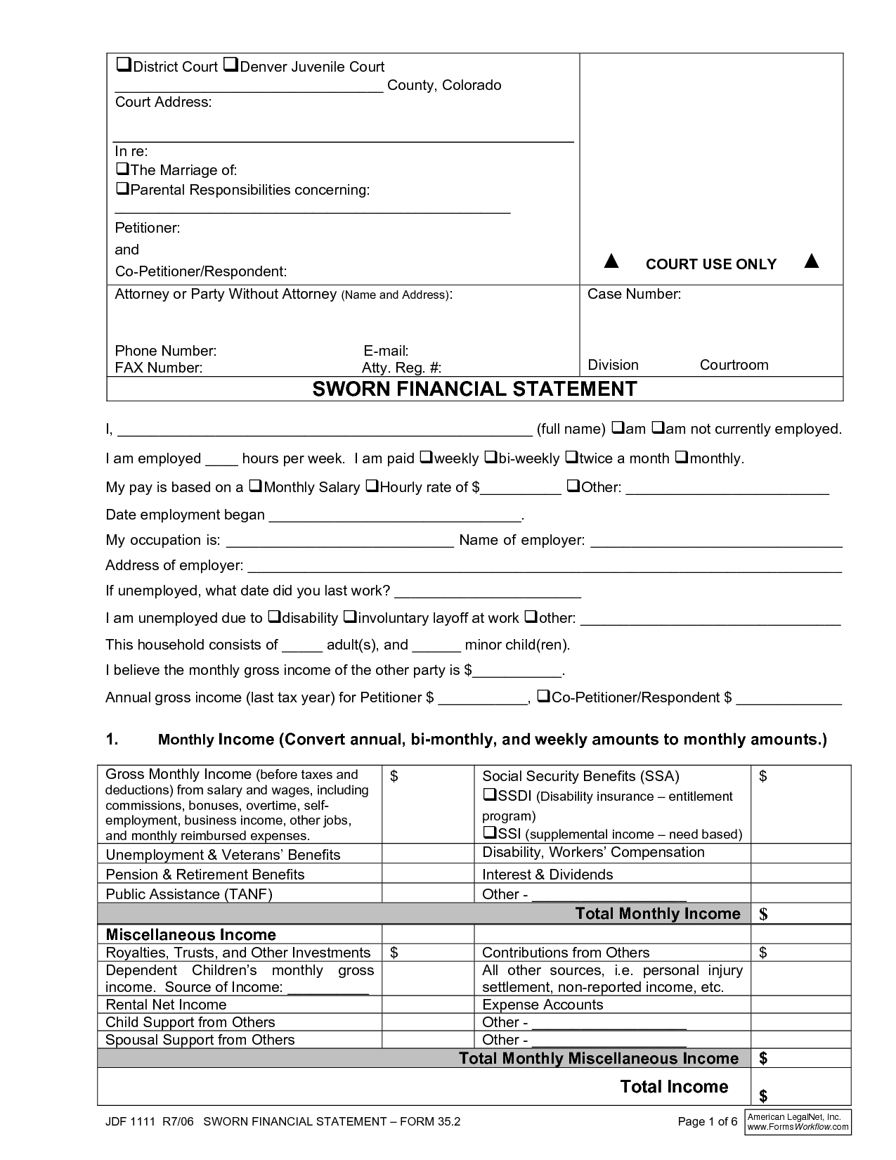 Financial Statement Form