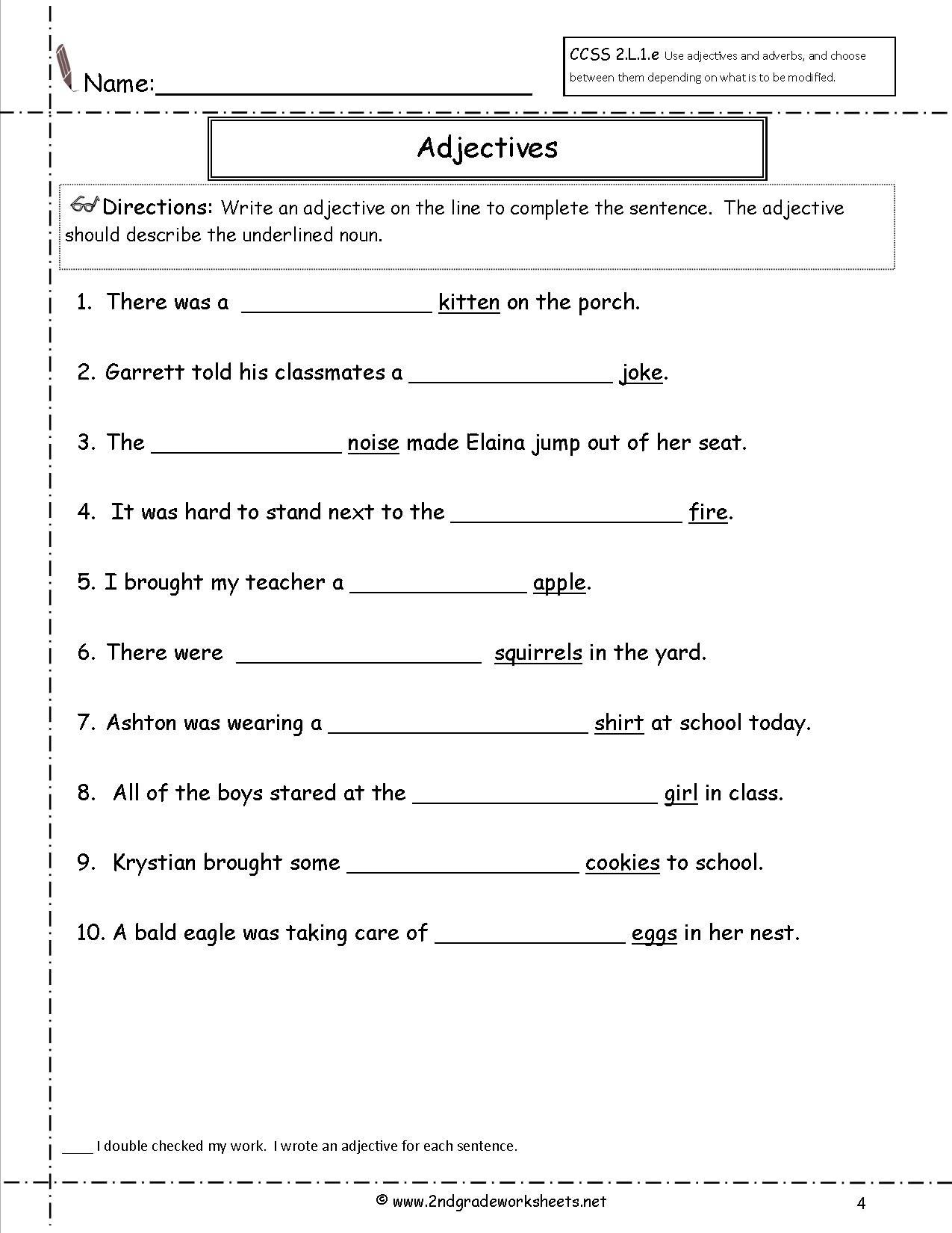 Adjective Worksheet For 7th Class