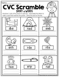 Kindergarten CVC Word Unscramble