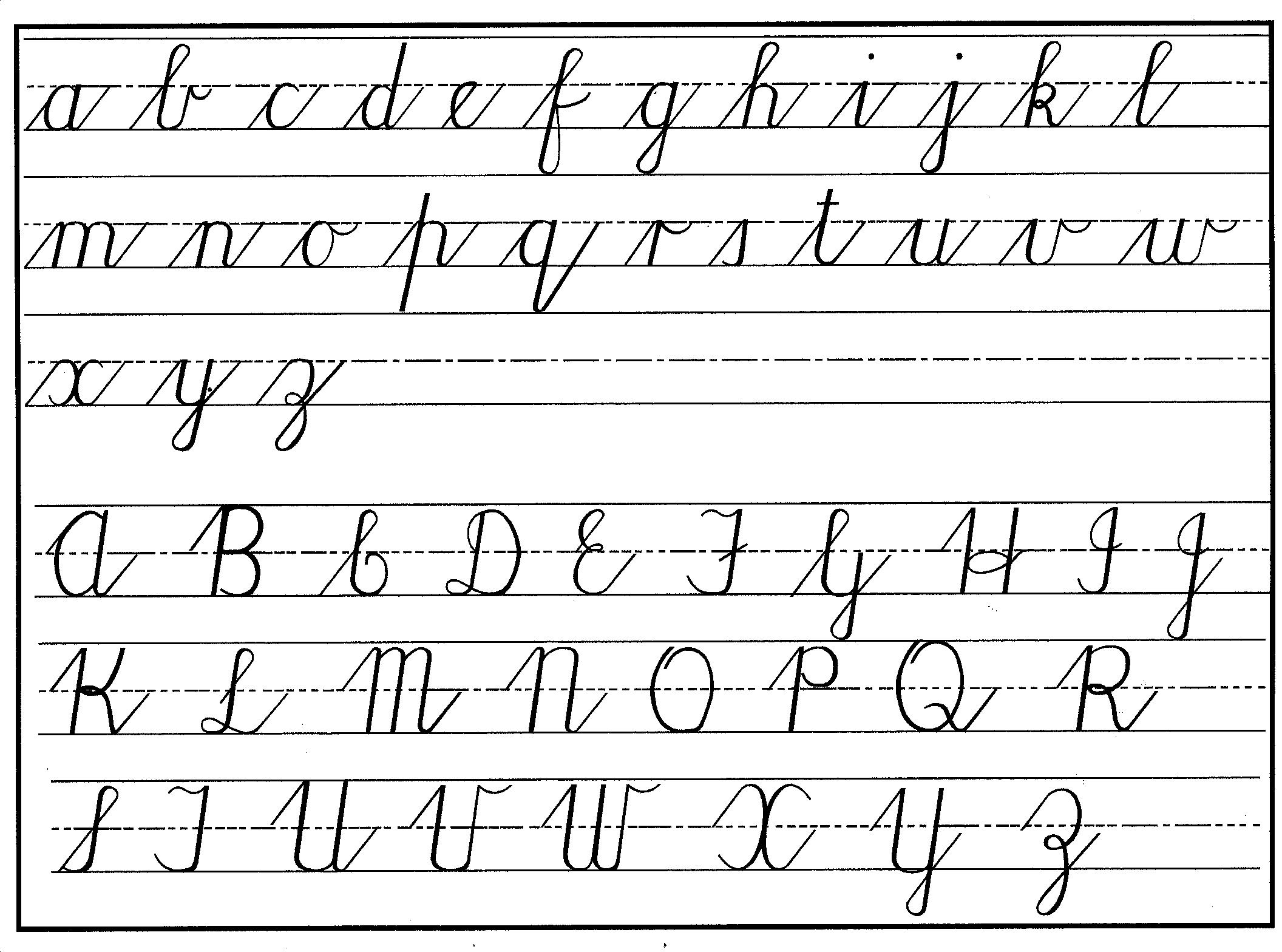 Letters in Cursive Writing Charts