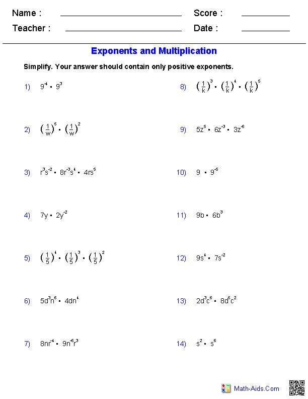Exponents And Radical Printable Worksheets